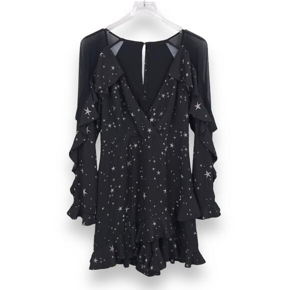 Fame & Partners Midnight Sky Star Romper 8 Surplice V-Neck Long Sleeve Ruffle - Picture 1 of 13